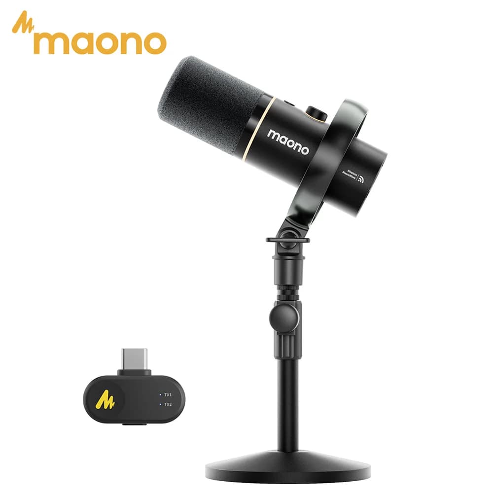 MAONO Microfone Híbrido Sem Fio PD200W – XLR/USB para Streaming