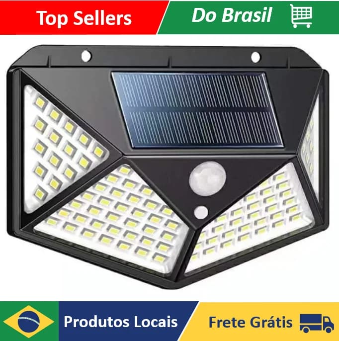 Luminária Solar 100 LED com Sensor de Presença - 3 Funções