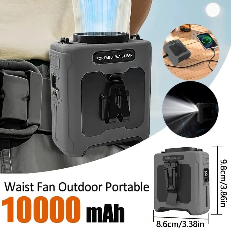 Ventilador de Cintura Portátil 10000mAh com LED – 5 Velocidades