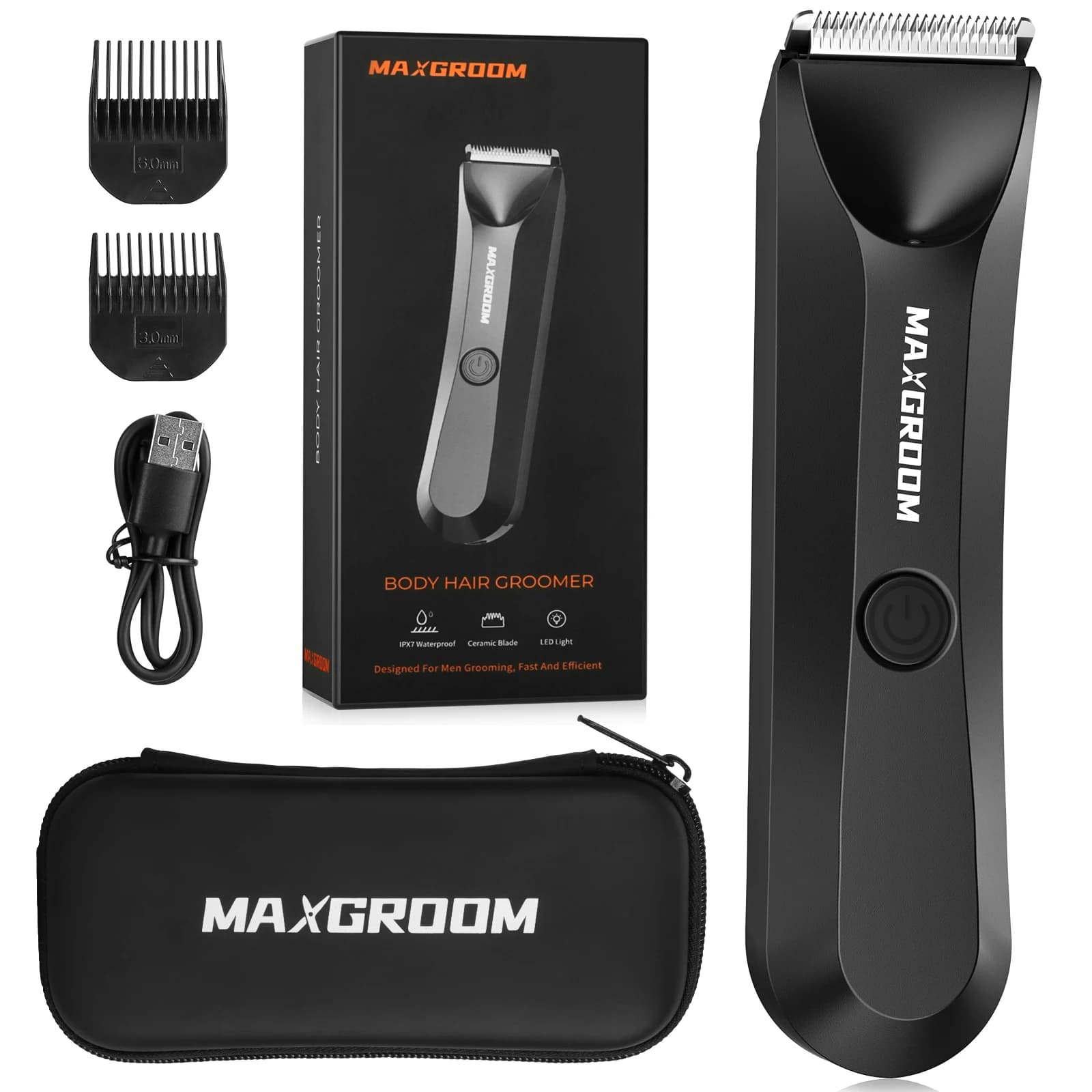 MAXGROOM Aparador de Pelos Corporais Masculino - Lâmina Cerâmica