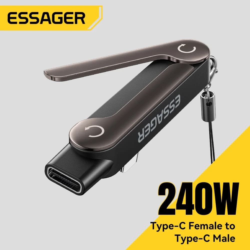 Essager Adaptador USB-C OTG Dobrável 240W – Carregamento Rápido
