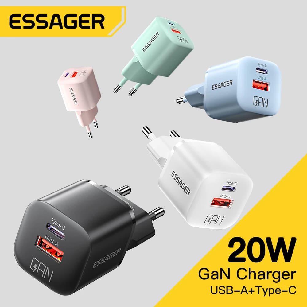 Essager Carregador USB-C 20W QC3.0 PD Rápido para iPhone e Android