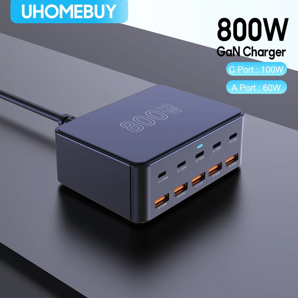 Carregador 800W USB‑C GaN 100W PD3.0 PPS QC3.0 – Multiporta