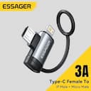 Essager 2 em 1 adaptador OTG tipo C para conversor Micro/Lightning suporte para carregamento USB2.0 transferência de dados para laptops iPhone 14 13 — miniatura