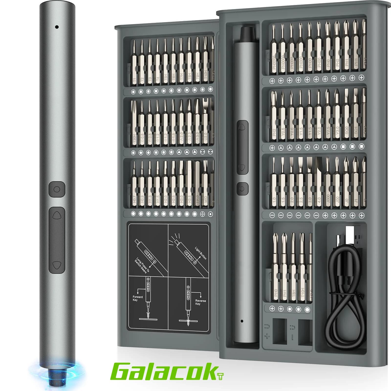 Kit de Chave de Fenda Elétrica 75 em 1 com LED - R$155,47