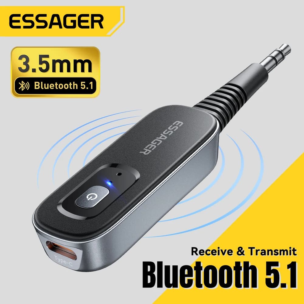 Essager bluetooth 5.1 adaptador transmissor receptor de áudio sem fio para música do carro fone de ouvido alto-falante adaptador sem fio 3.5mm jack