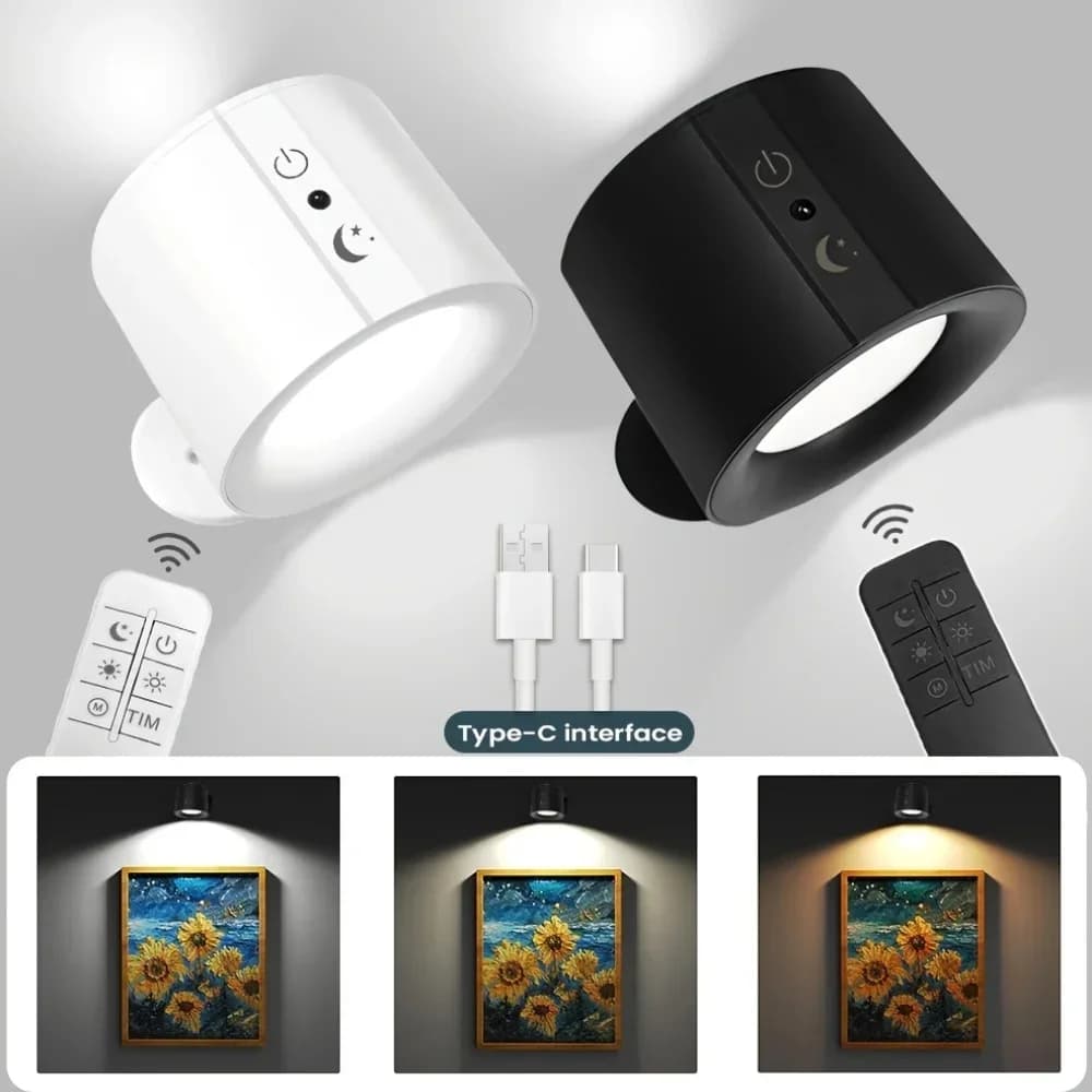Luminária de Parede LED Touch – Dupla Cabeça Rotativa 360°, 3 Cores