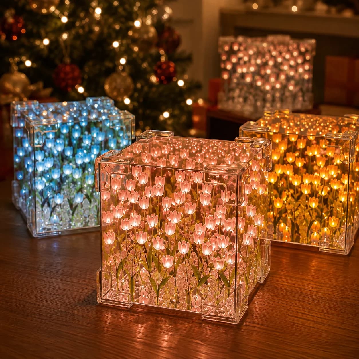 Kit Luminária Noturna em Cubo de Tulipa – Lâmpada LED Artesanal