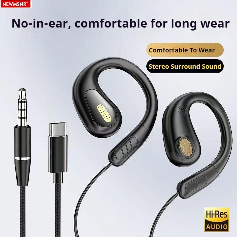 Yx2 Fone de Ouvido Clip-On com Controle Tipo C - 3.5mm, Som 9D
