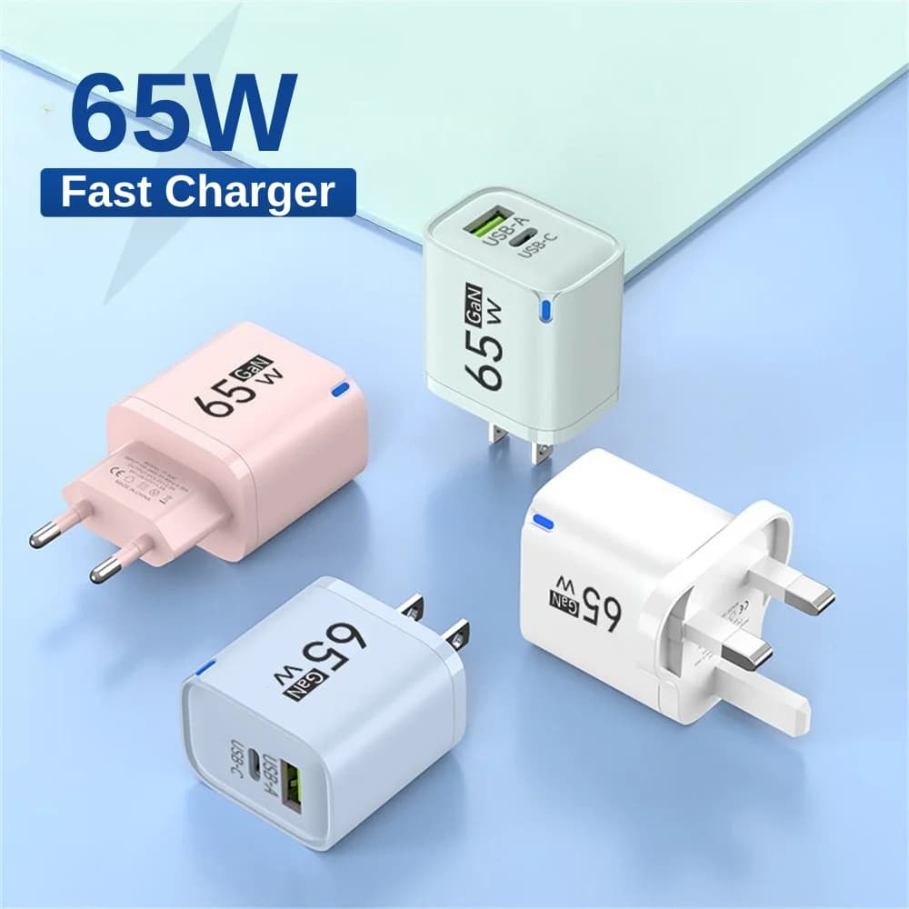 Carregador USB‑C 65W GaN – Compatível iPhone, Samsung, Xiaomi