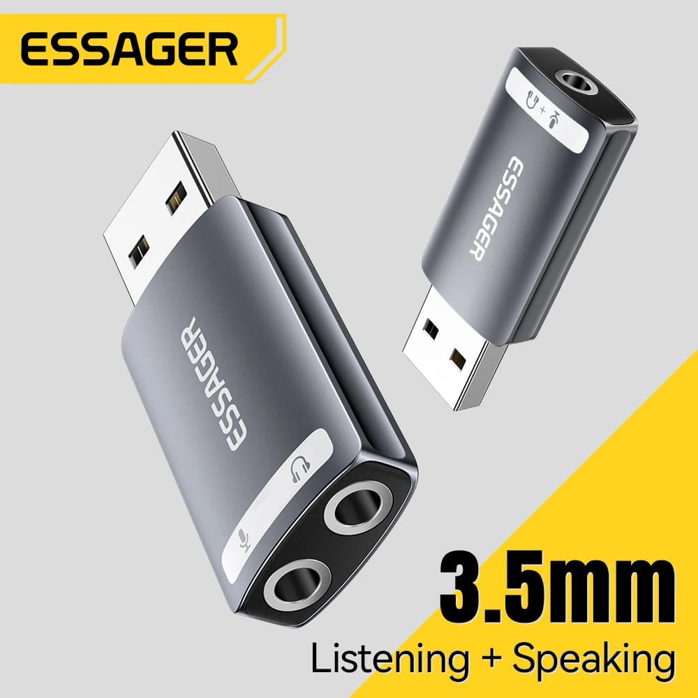 Essager placa de som usb externa 3.5mm adaptador usb microfone fone de ouvido adaptador de áudio interface de alto-falante para computador portátil ps5 ps4