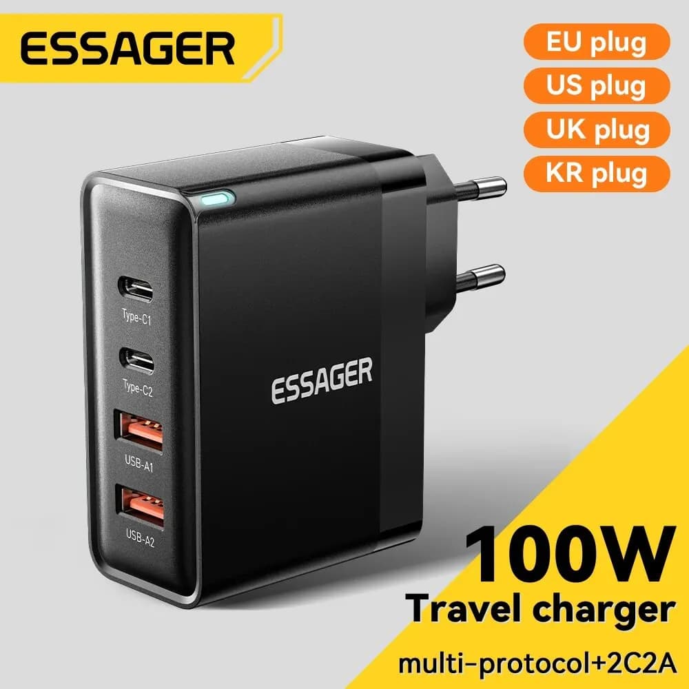 Essager Carregador USB-C 100W GaN PD QC – Carga Rápida