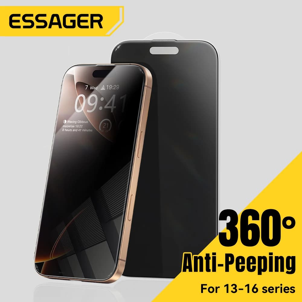 Essager 2 unidades protetor de tela ultrafino anti-espionagem para iPhone 16 15 14 13 Pro Max Plus 360 °   Privacidade inquebrável