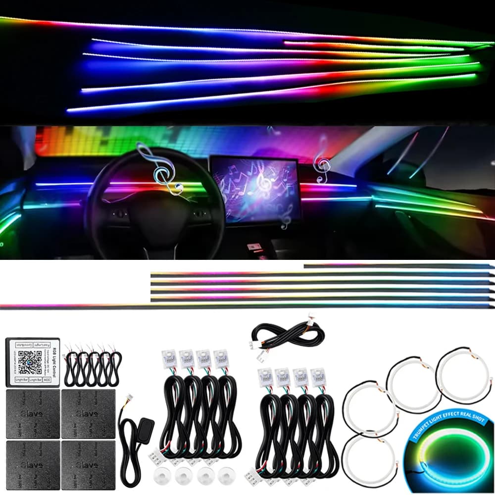 KALADA Luzes Ambientais LED para Carro 64 Cores - Kit 6/10/14/18