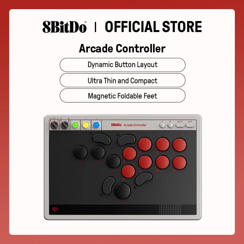 8bitdo Controle Arcade sem fio Switch/PC – 8 botões mecânicos