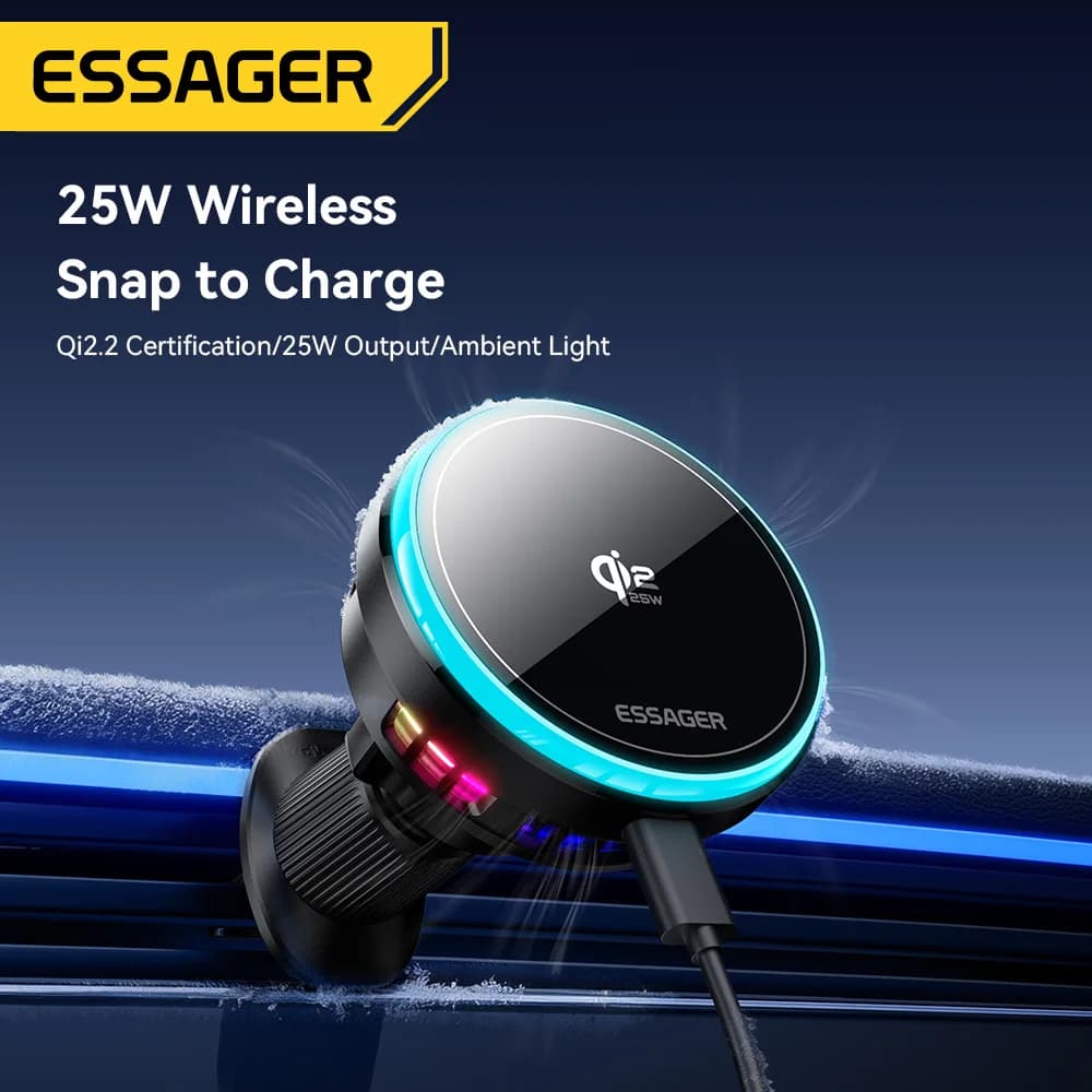 Essager Carregador Magnético QI 2.2 25W com RGB – iPhone 17/16 Pro