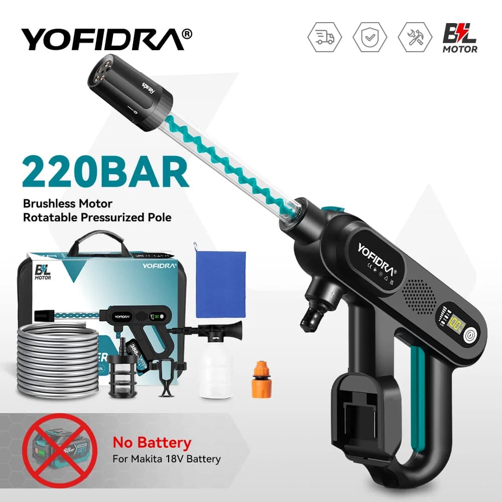 Yofidra Lavadora 5 em 1 Sem Fio 220bar 18V para Carro