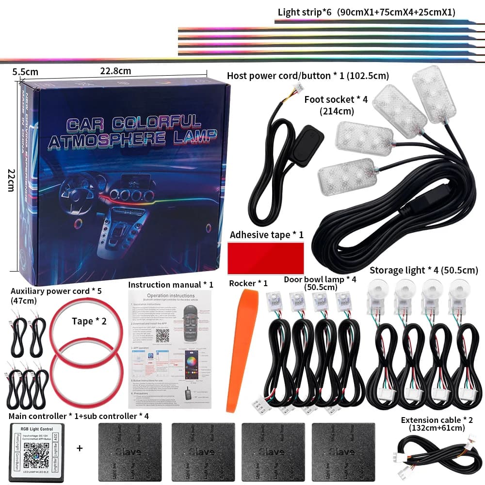 KALADA Kit LED 64 cores RGB 12V para Luzes Ambientais de Carro