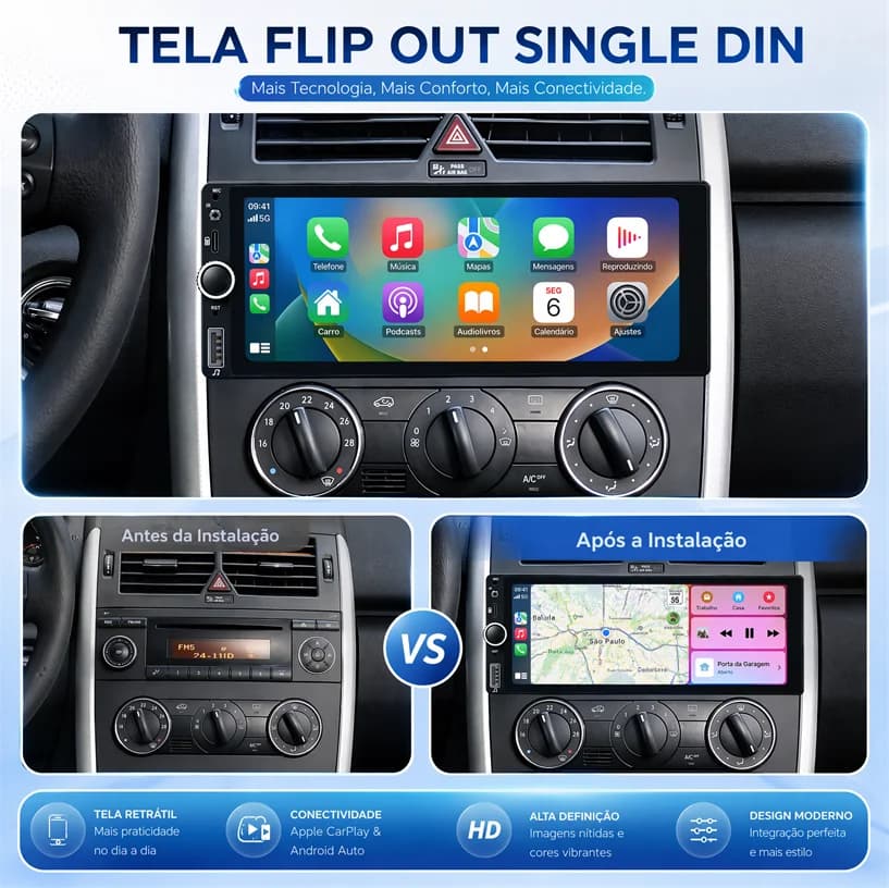 ESSGOO Android 15 Carplay Sem Fio Rádio Automotivo