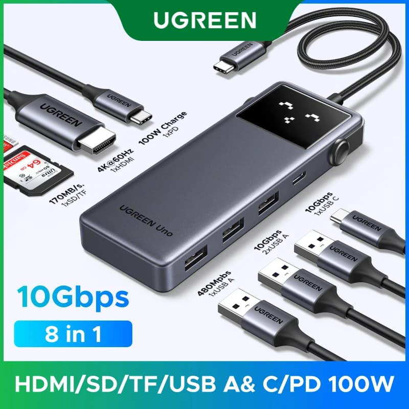 Ugreen Hub USB-C 8 em 1 com HDMI 4K e PD 100W
