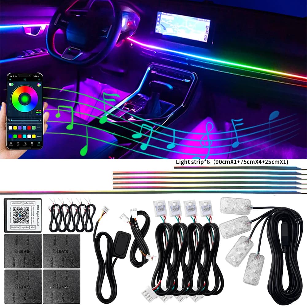 KALADA Luzes LED 18 em 1 para Interior do Carro – 64 Cores RGB