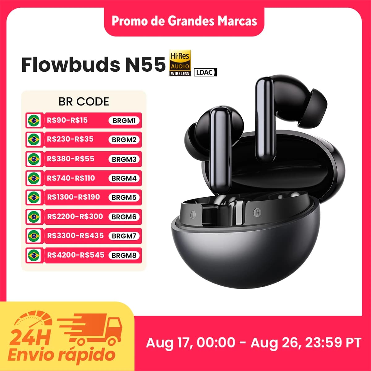 Haylou Flowbuds N55 Fones Sem Fio ANC 54dB Bluetooth 6.0