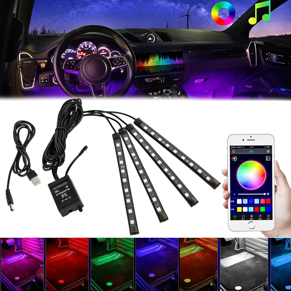 LED Kit Luz Ambiente RGB para Carro – Tiras LED Automotivas
