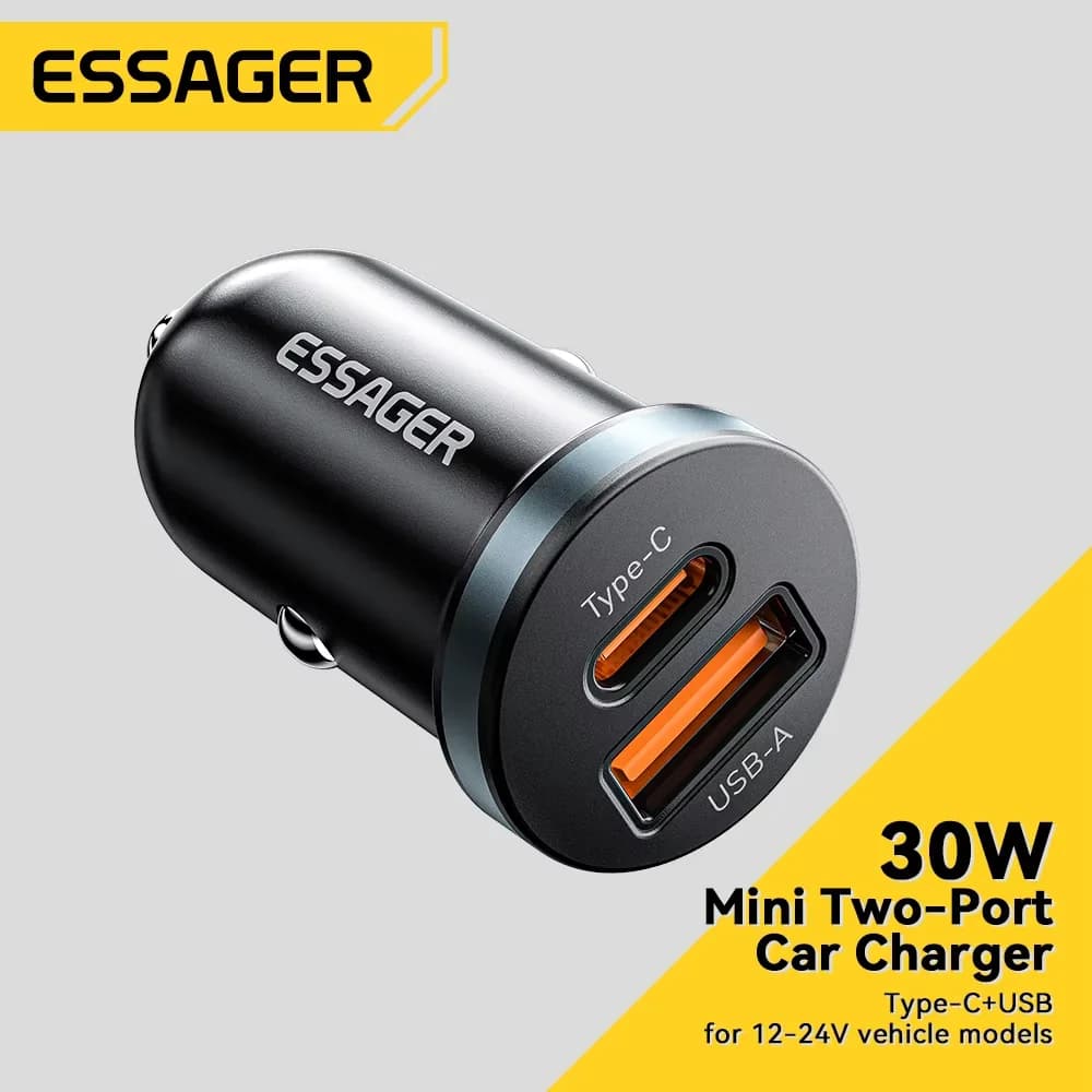 Essager Carregador de Carro USB 30W Rápido 4.0/3.0