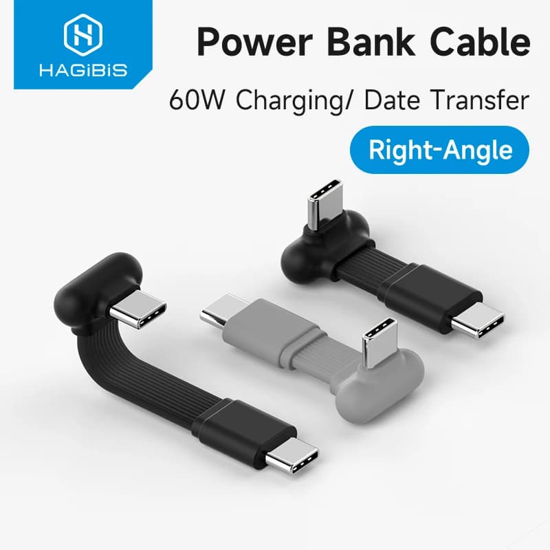 Hagibis Cabo USB-C Reto 90° 60W PD - Carregamento Rápido
