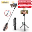 Bastão de Selfie com Tripé e Luz – Controle Bluetooth – R$ 26,19 — miniatura