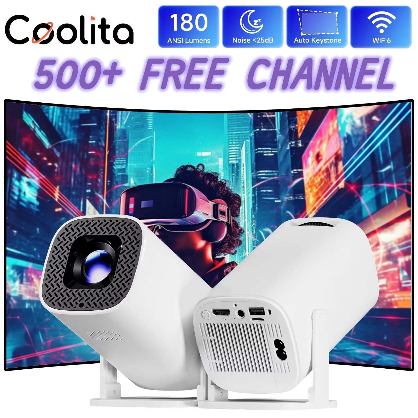 HONGTOP P30 Plus Mini Projetor 4K Portátil com Wi‑Fi 6 – R$209,99