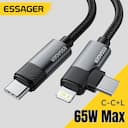 Essager Cabo Tipo C para Tipo C e Lightning 65W PD 2 em 1 — miniatura