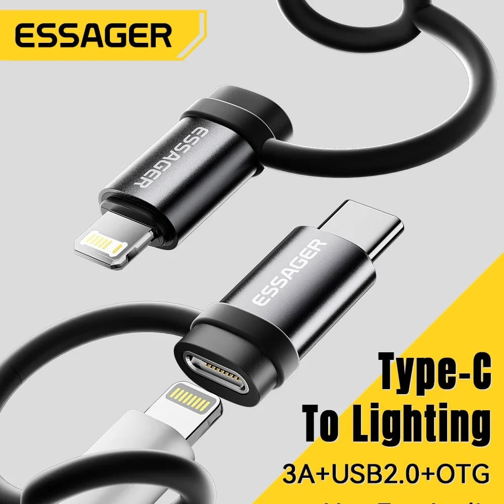 Essager Adaptador Lighting USB-C 3A OTG com Carregamento Rápido
