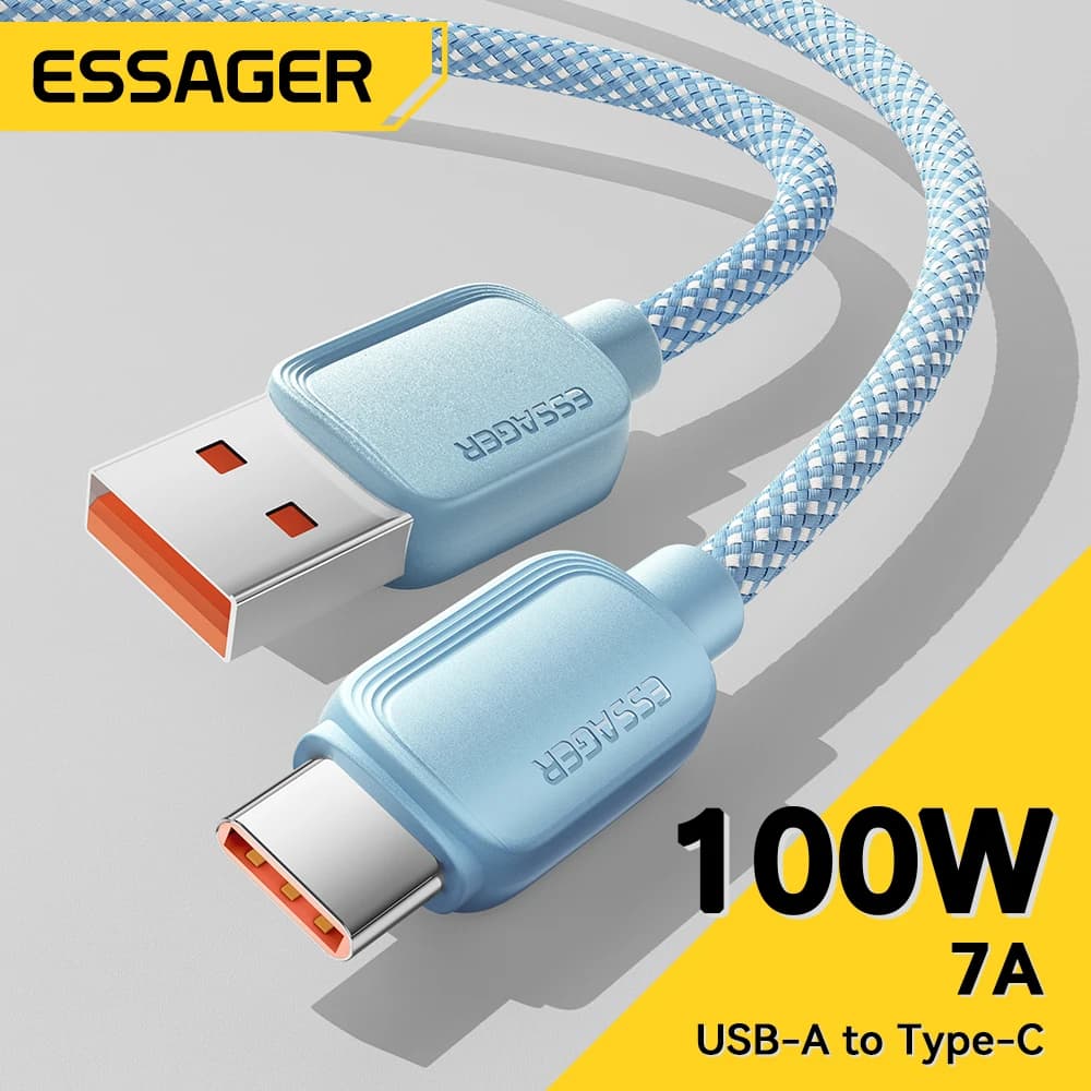 Essager Cabo USB‑C 7A 100W PD – Compatível com Huawei, Xiaomi, Samsung