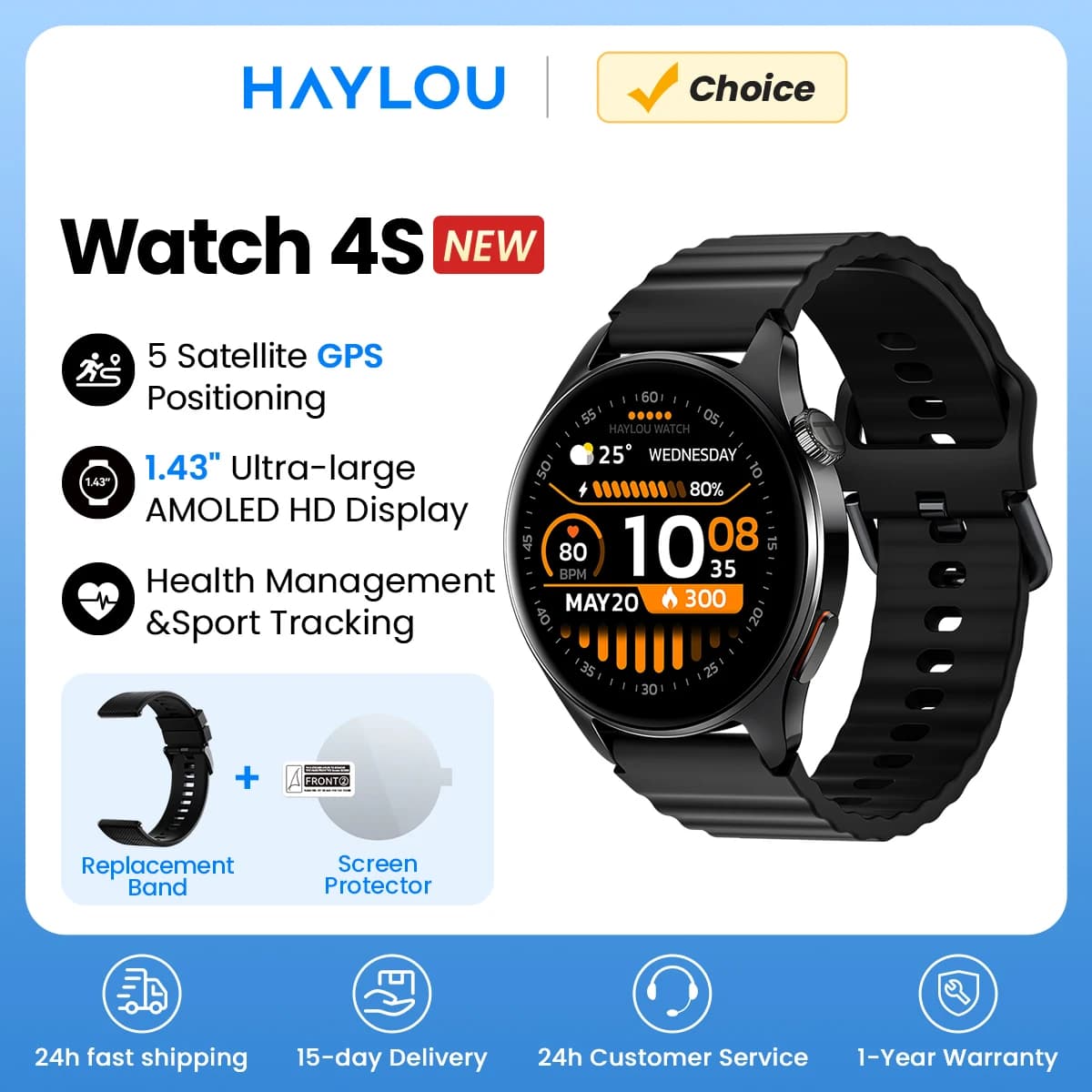 Haylou Smartwatch 4S (HF012) com GPS e AMOLED 1.43” - R$254,50