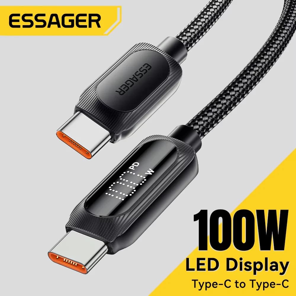 Essager Cabo USB-C 100W 3m – Carregamento Rápido PD