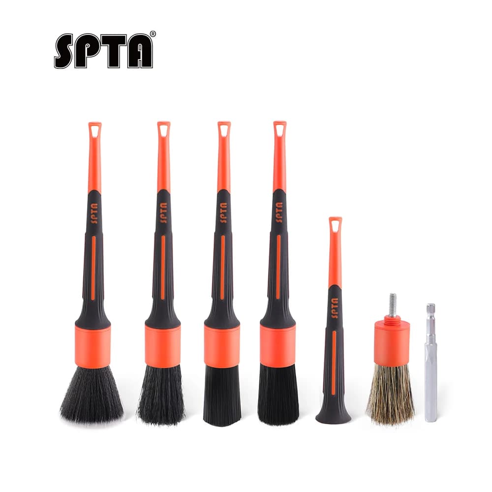 SPTA Kit 7 Escovas Detalhamento Automotivo Cabelo Javali