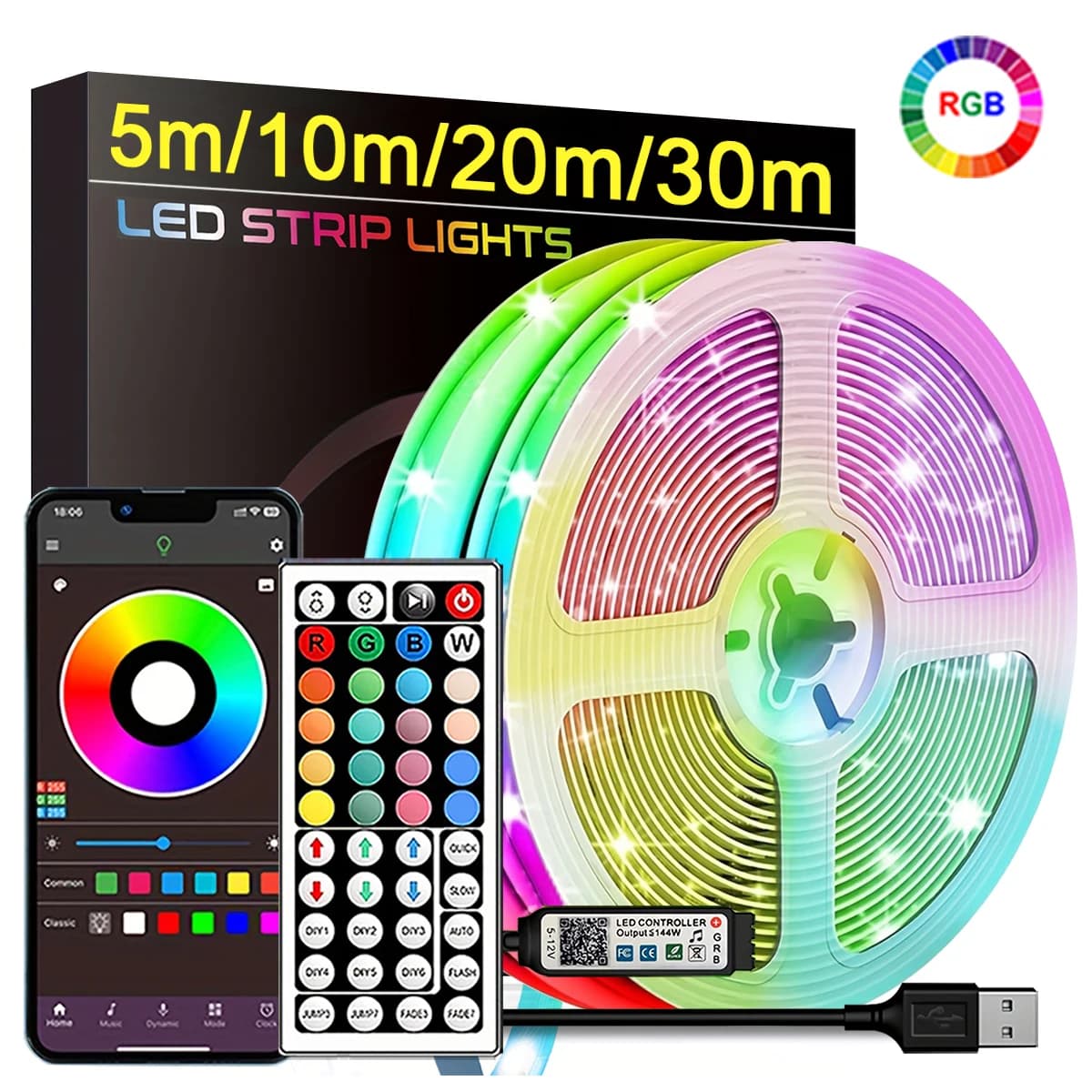 Tira LED RGB Flex 5-30m com Controle App - Decoração