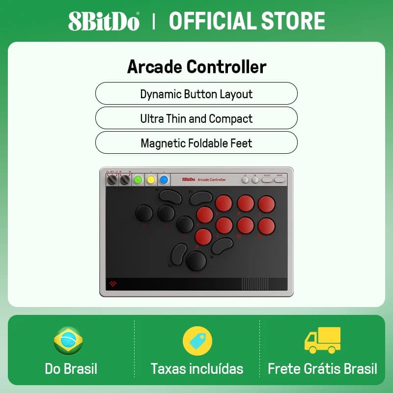 8bitdo Controle Arcade Sem Fio – Botões Mecânicos, Switch e PC
