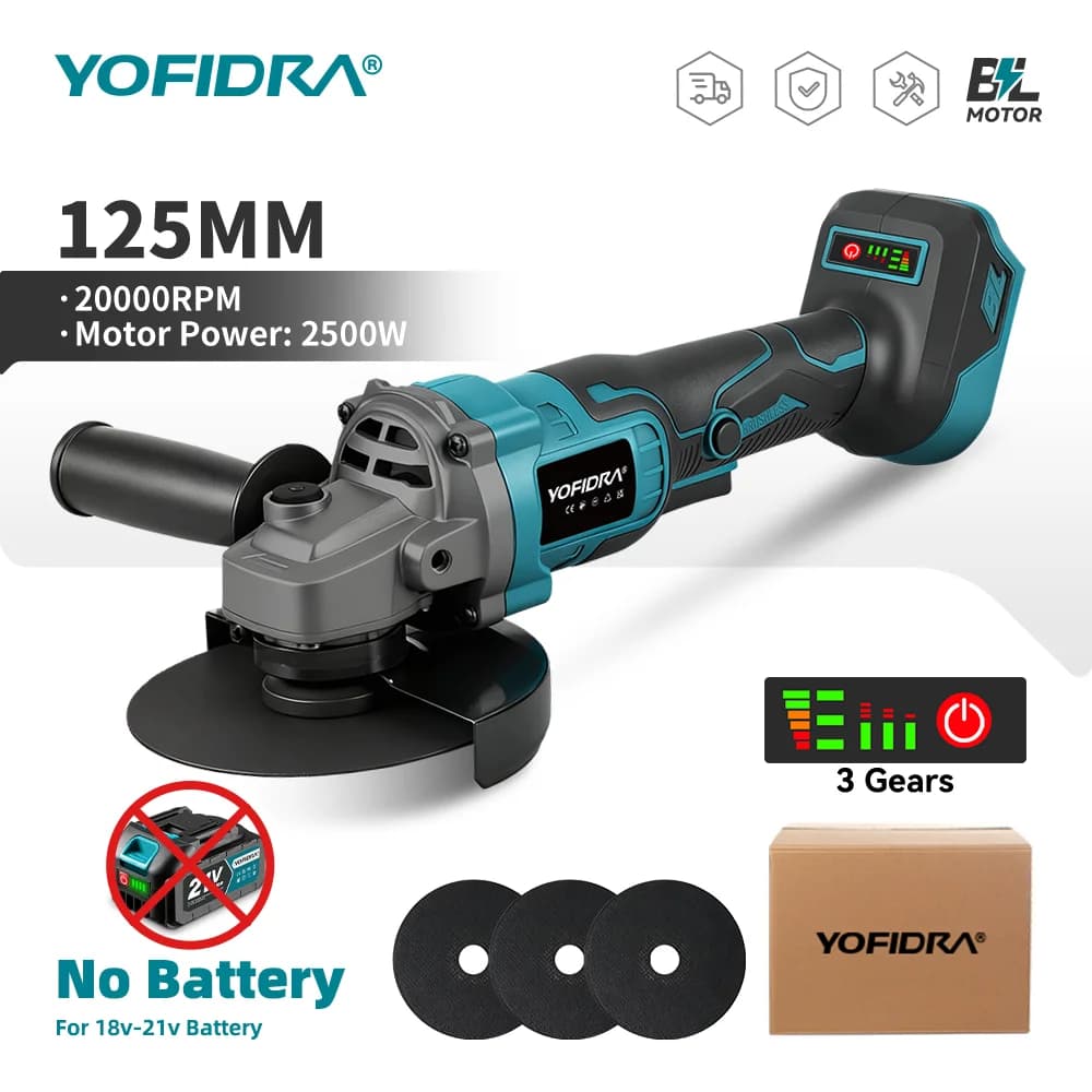 Yofidar Moedor de Ângulo 125mm sem Fio 20000rpm - Ferramenta Elétrica