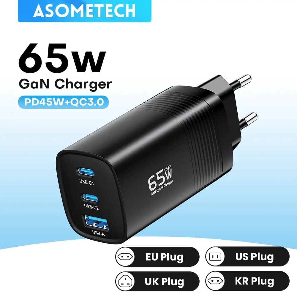 Asometech Carregador USB-C 65W PD/PPs MacBook, iPhone e Samsung