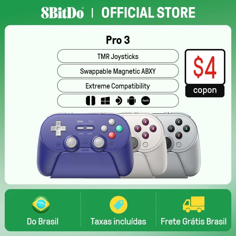 8BitDo Pro 3 – Controle sem fio para Switch, PC e iOS