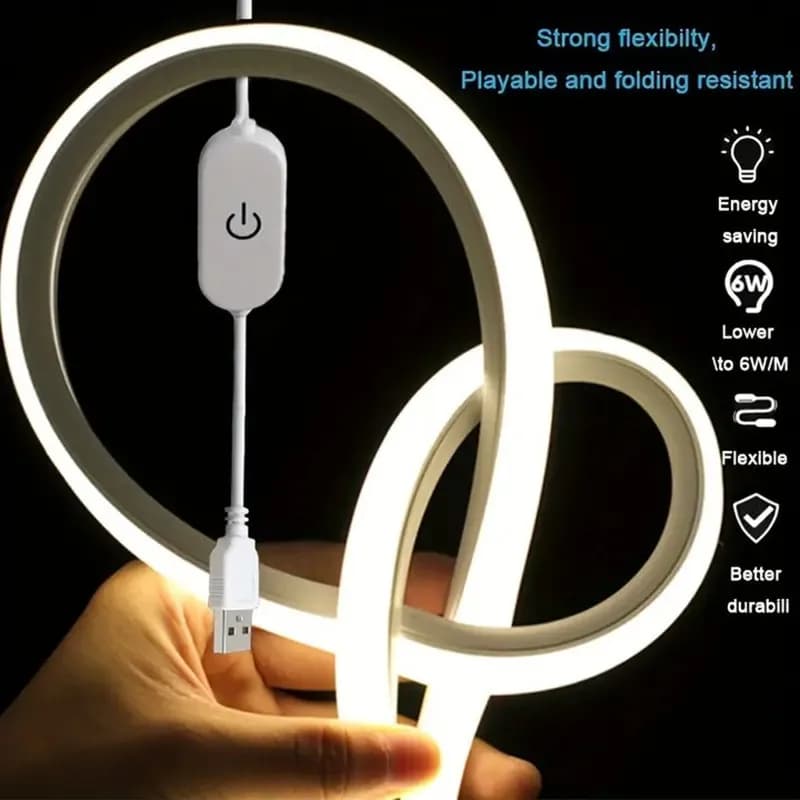 Fita de LED Neon USB 5V com Sensor Touch - Flexível e À Prova d'Água