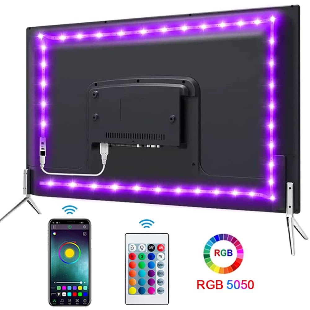 Fita de LED Bluetooth RGB 5V - Luzes Flexíveis Auto-Adesivas