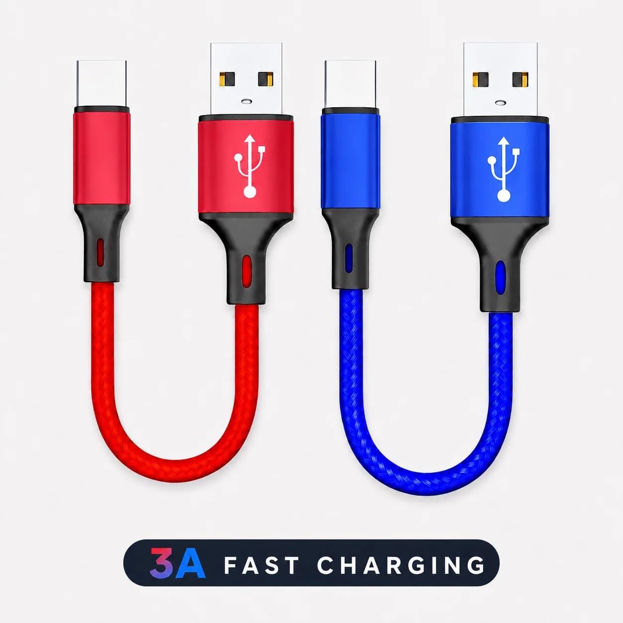 Cabo USB-A para Tipo-C Curto 0,25m 3A - Nylon Trançado