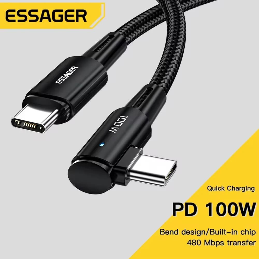 Essager Cabo USB-C 100W 90° - Carregamento Rápido e Dados