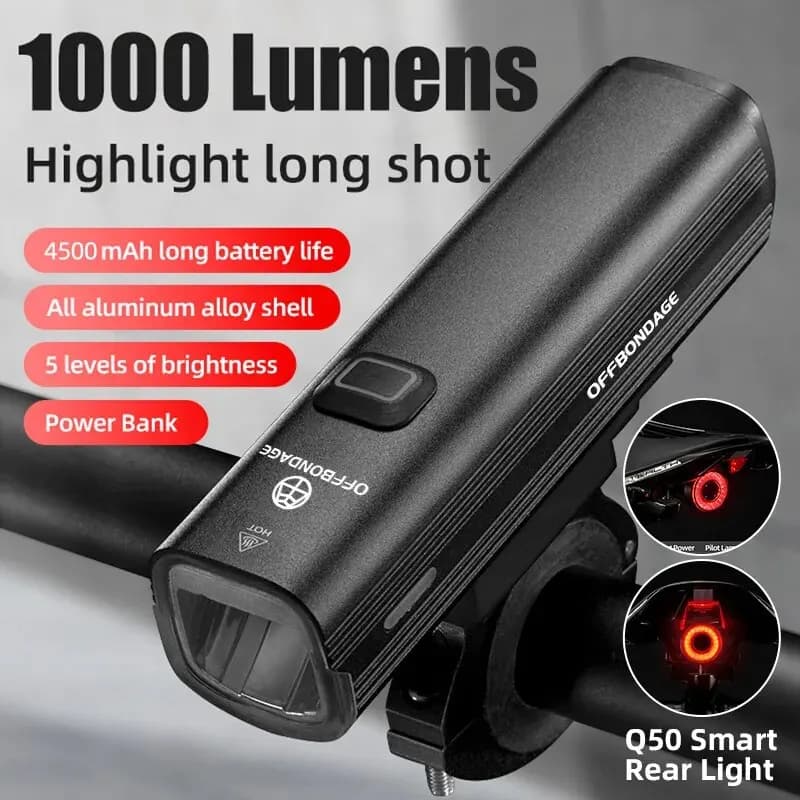 OFFBONDAGE Farol de Bike 1000 Lumen com Power Bank e USB