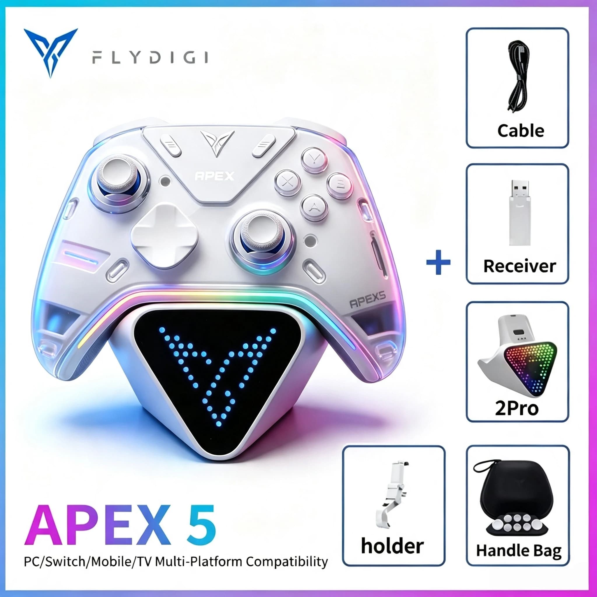 FLYDIGI Apex 5 – Controle Sem Fio Tri‑Mode com Force Feedback