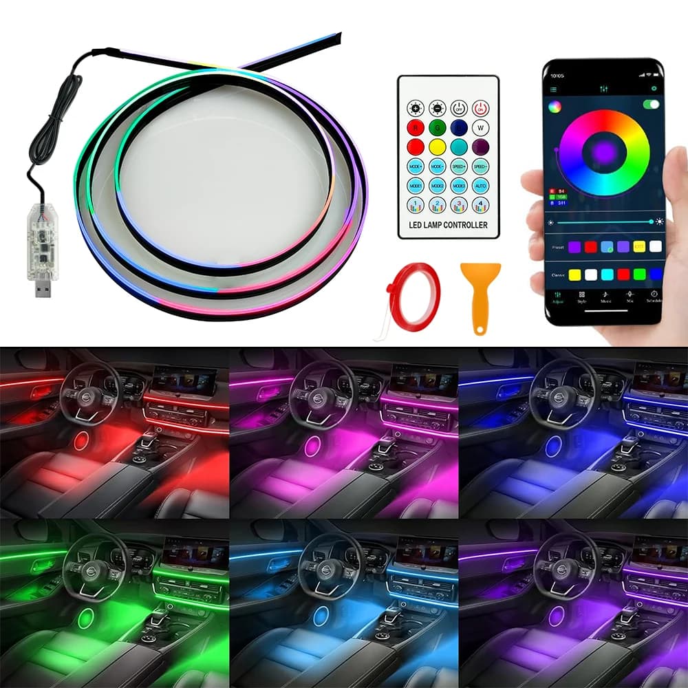 KALADA Luz Ambiente RGB 43,31'' para Carro - 64 Cores