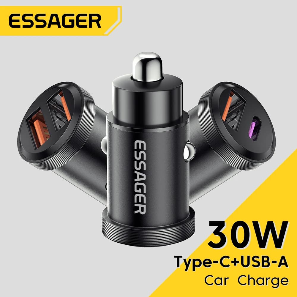 Essager Carregador de Carro 30W QC 4.0/3.0 USB-C - Rápido